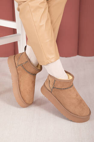 Platform Taban İçi Kürklü Bot Vizon - Thumbnail