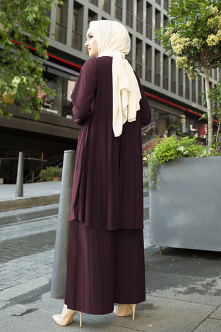 Pliseli İkili Takım 180SB-9509 Bordo - Thumbnail