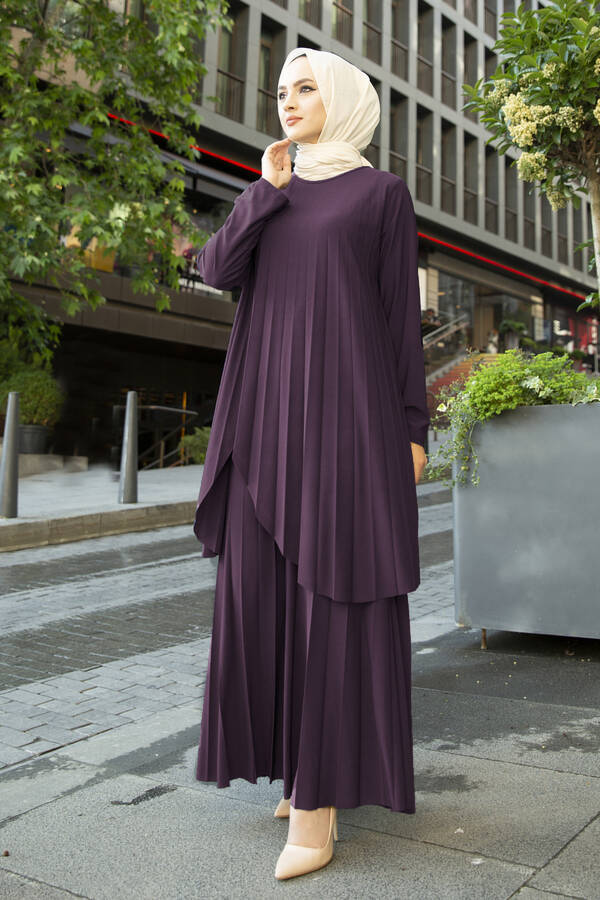 SB - Pliseli İkili Takım 180SB-9509 Mürdüm