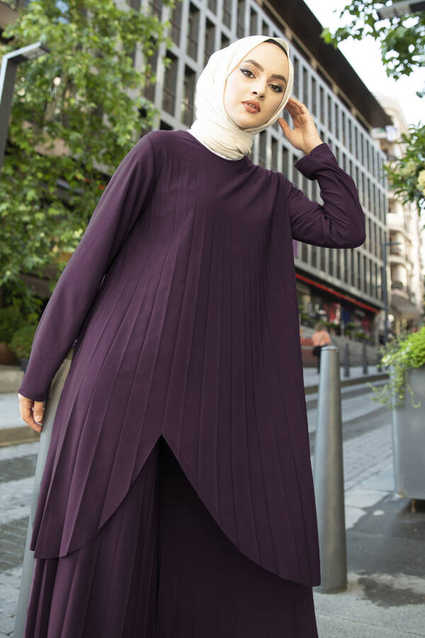 SB - Pliseli İkili Takım 180SB-9509 Mürdüm (1)