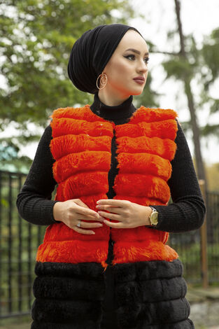 Plush Vest 2144-11 Orange - Black - Thumbnail