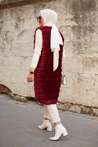 Plush Vest 2144-4 Burgundy - Thumbnail