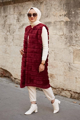 Plush Vest 2144-4 Burgundy - Thumbnail
