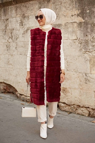 Plush Vest 2144-4 Burgundy - Thumbnail