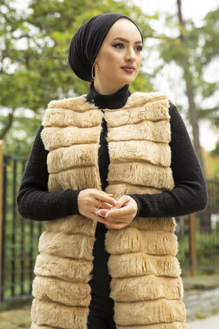 Plush Vest 2144-5 Camel - Thumbnail