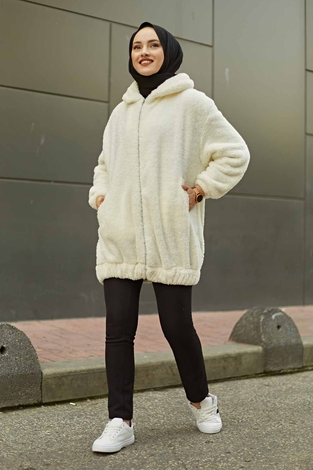 plush cardigan 180SB9822 Ecru - Thumbnail