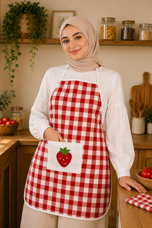 Pötikare Desenli Mutfak Önlüğü Kırmızı