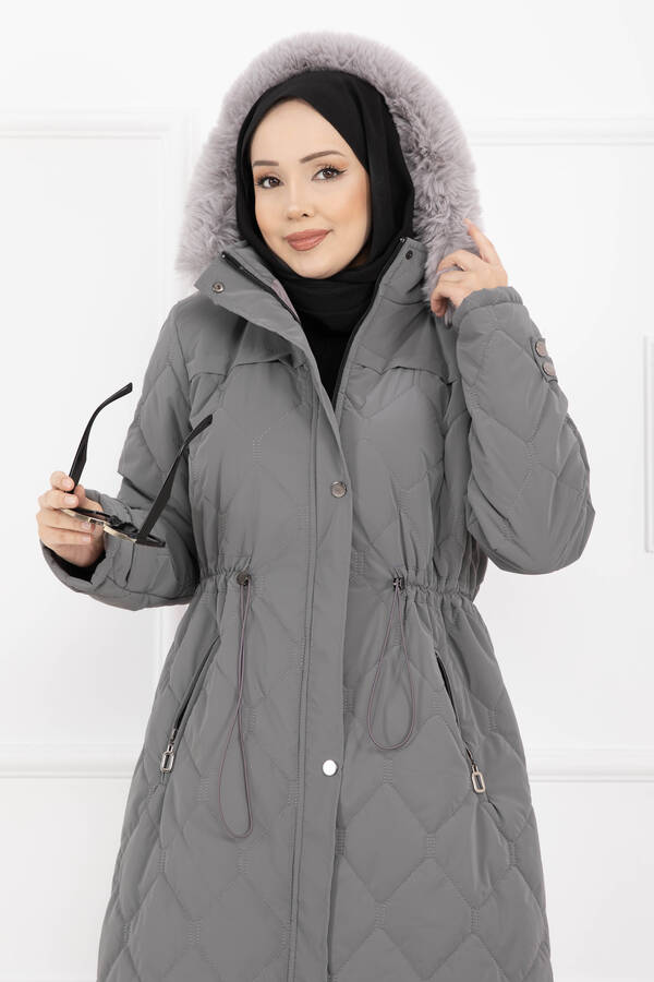 Oc - Premium Kürk Kapüşonlu Nova Kaban Füme (1)