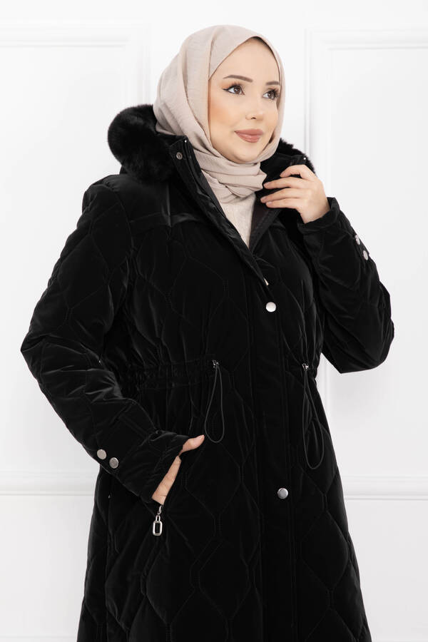 Oc - Premium Kürk Kapüşonlu Nova Kaban Siyah (1)