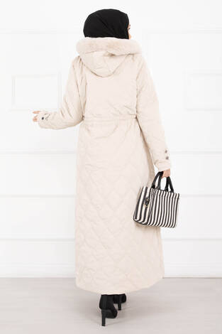 Premium Kürk Kapüşonlu Nova Kaban Taş - Thumbnail