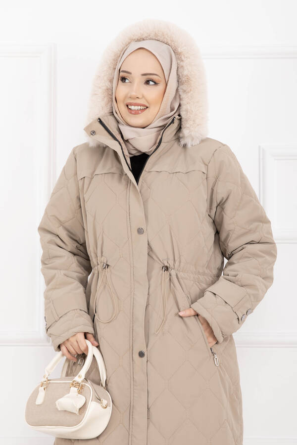 Oc - Premium Kürk Kapüşonlu Nova Kaban Vizon (1)