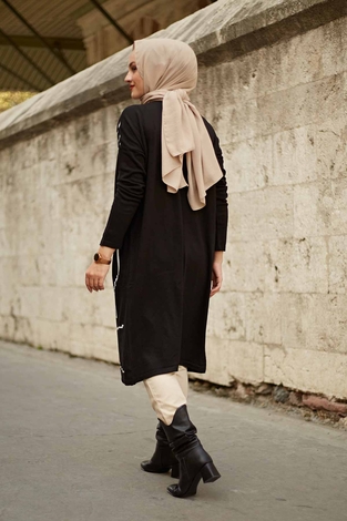 PTK Desenli Triko Tunik 1172-1 Siyah - Thumbnail