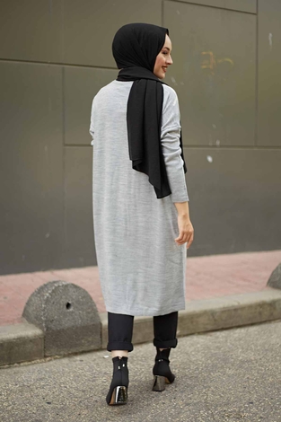 PTK Desenli Triko Tunik 1172-3 Gri - Thumbnail