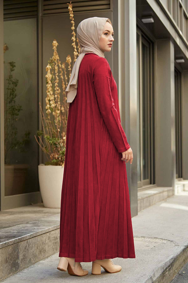 Triko Piliseli Elbise 270TK4212 Kırmızı