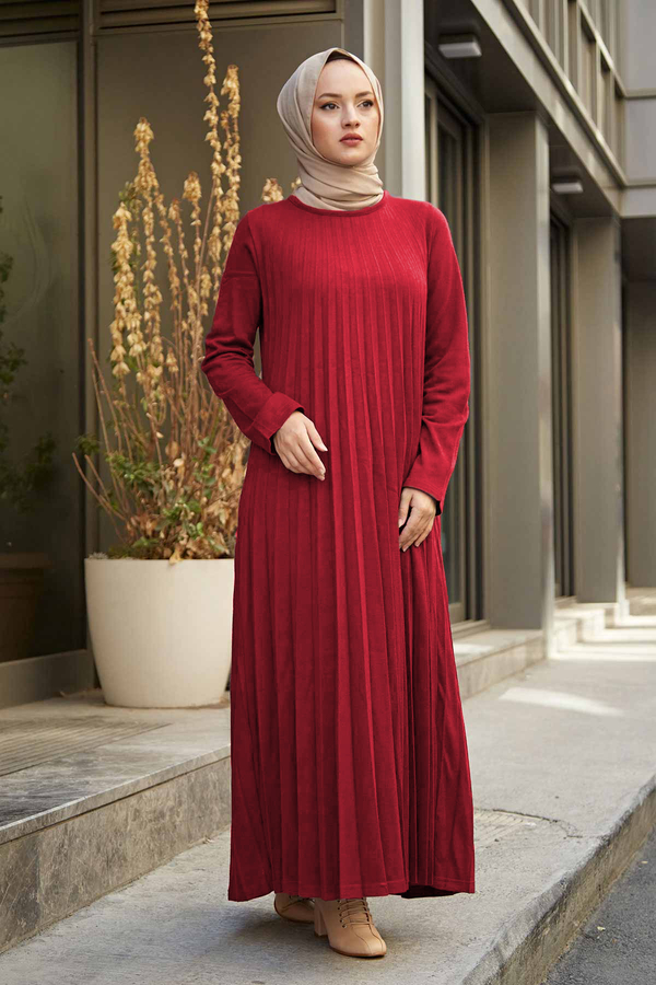 Triko Piliseli Elbise 270TK4212 Kırmızı