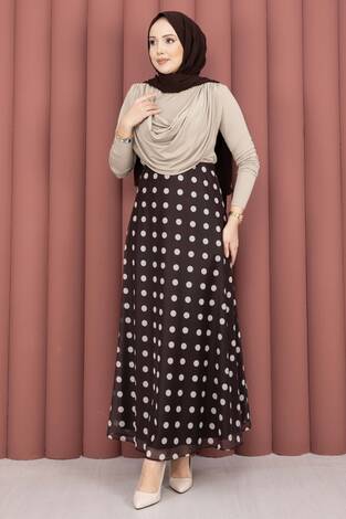 Puantiye Desenli Şifon Tül Etek Kahve - Thumbnail