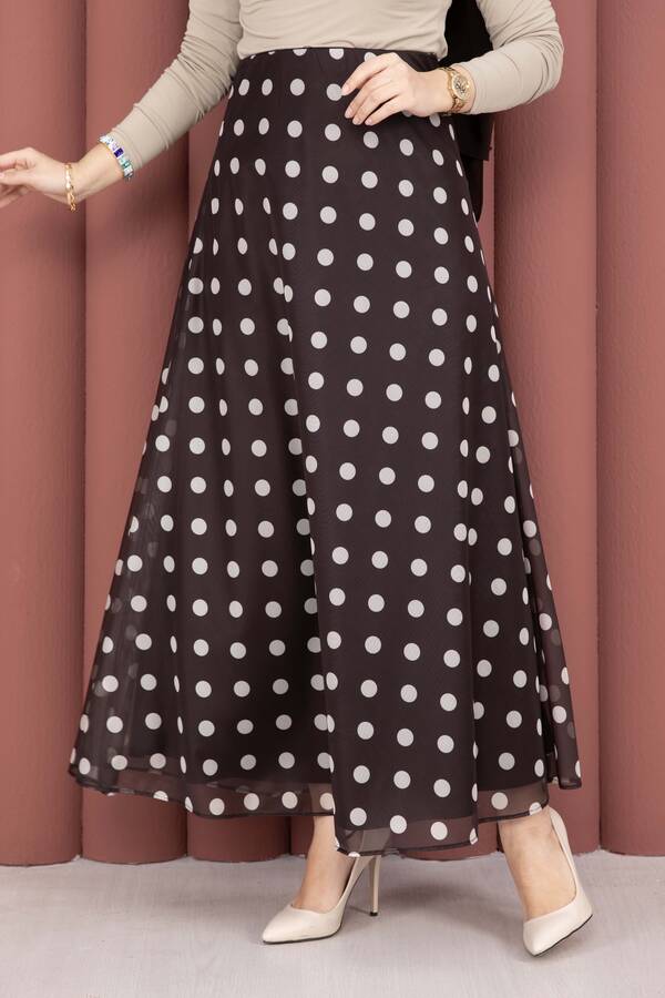 Svs - Puantiye Desenli Şifon Tül Etek Kahve (1)