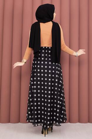 Puantiye Desenli Şifon Tül Etek Siyah - Thumbnail