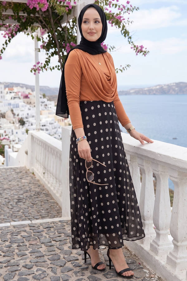 Puantiye Desenli Şifon Tül Etek Siyah - 3