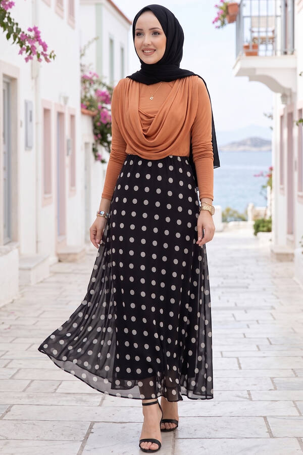 Svs - Puantiye Desenli Şifon Tül Etek Siyah