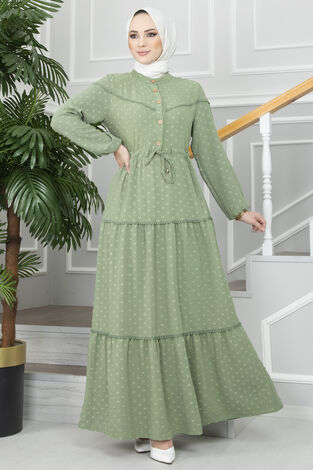 Puantiyeli Tesettür Elbise Yeşil - Thumbnail