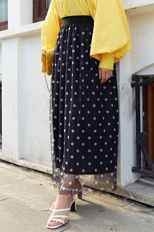 Puantiyeli Tül Tesettür Etek 180SB-3282 Siyah - Thumbnail