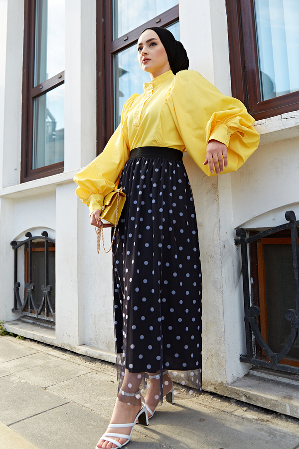 Puantiyeli Tül Tesettür Etek 180SB-3282 Siyah