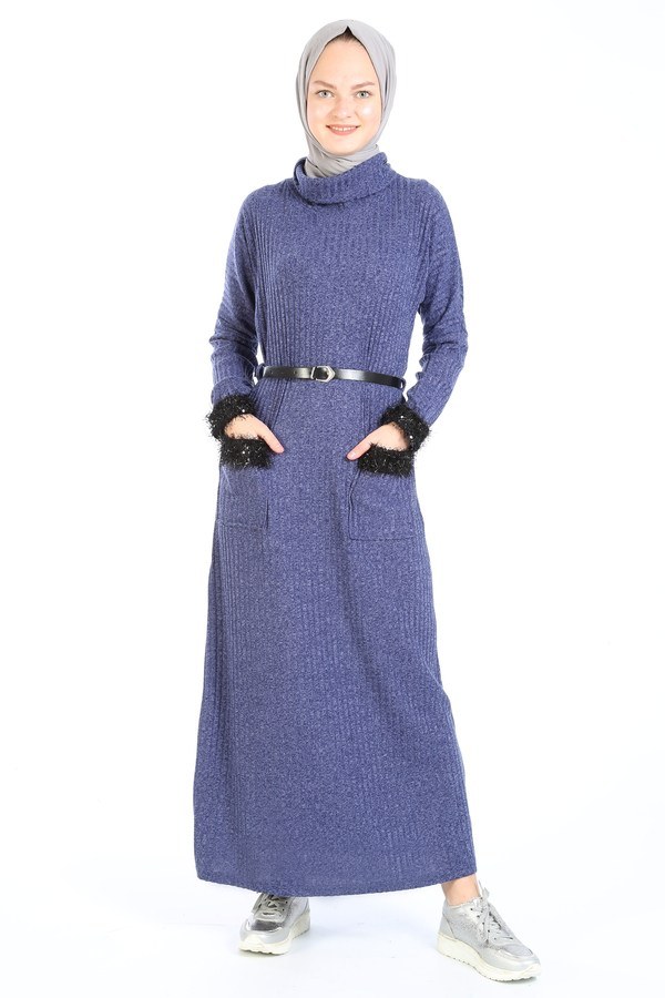 Pul Payet Detaylı Elbise 1389-08 indigo