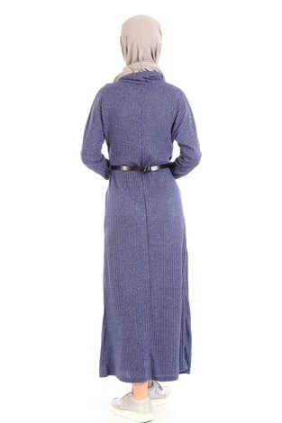 Pul Payet Detaylı Elbise 1389-08 indigo - Thumbnail