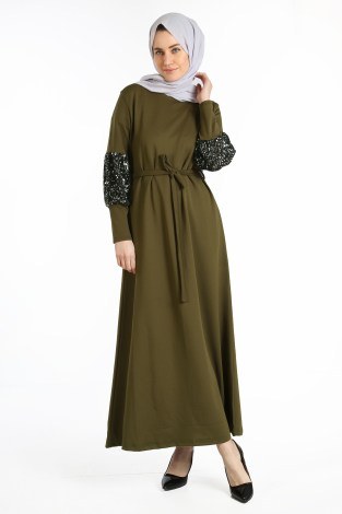 Pul Payet Detaylı Elbise 1668-03 - Thumbnail