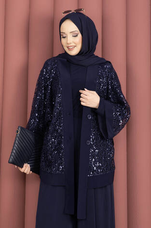 Pul Payetli Ajurlu Üçlü Takım Lacivert - Thumbnail