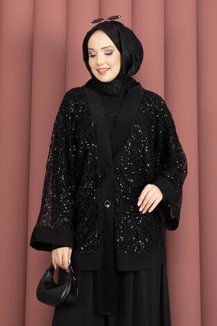 Pul Payetli Ajurlu Üçlü Takım Siyah - Thumbnail