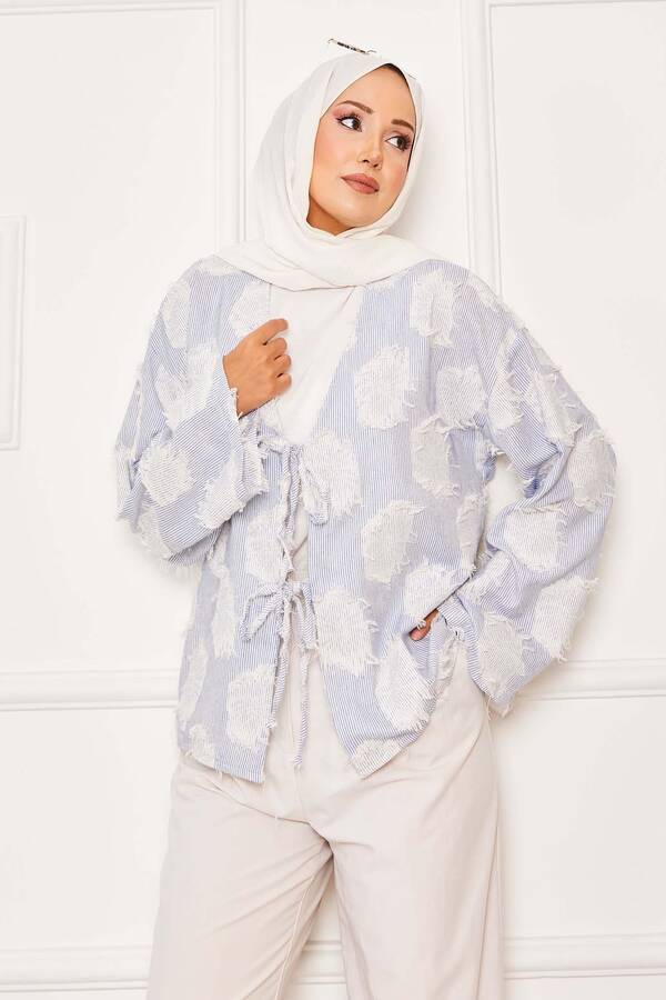 Svs - Püskül Detay Önü Bağlamalı Kimono İndigo (1) Svs - Püskül Detay Önü Bağlamalı Kimono İndigo (1)