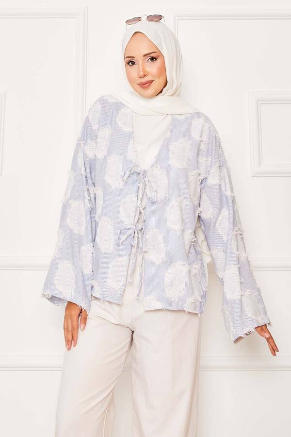 Svs - Püskül Detay Önü Bağlamalı Kimono İndigo (1)