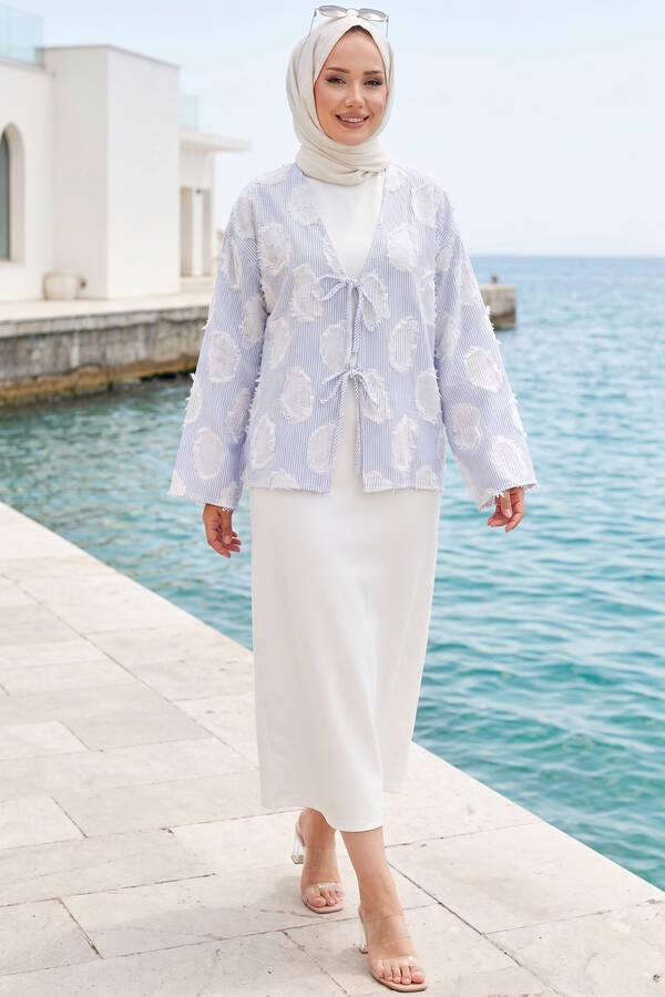 Svs - Püskül Detay Önü Bağlamalı Kimono İndigo