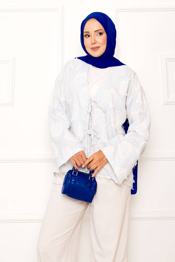 Svs - Püskül Detay Önü Bağlamalı Kimono Mavi (1)