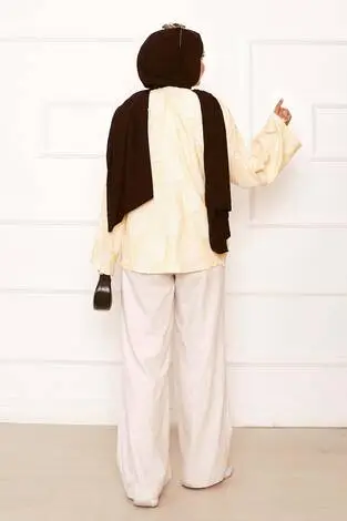 Püskül Detay Önü Bağlamalı Kimono Sarı - Thumbnail