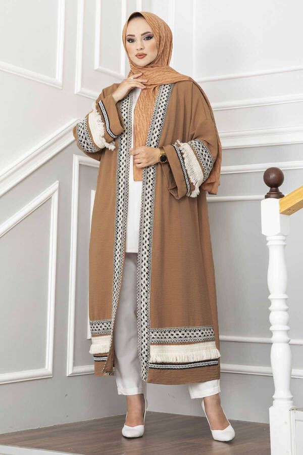 MD - Püskül Detaylı Aerobin Tesettür Kimono Camel (1)