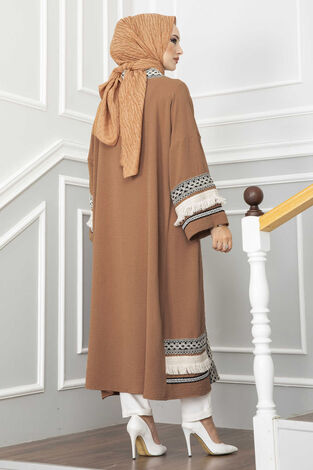 Püskül Detaylı Aerobin Tesettür Kimono Camel - Thumbnail