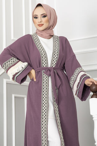Püskül Detaylı Aerobin Tesettür Abaya Mor - Thumbnail