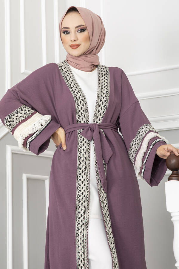 MD - Püskül Detaylı Aerobin Tesettür Abaya Mor (1)