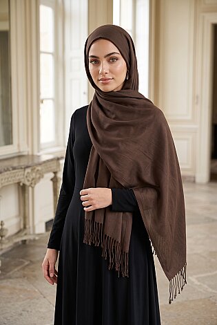 Püsküllü Omuz Şalı Acı Kahve - 2