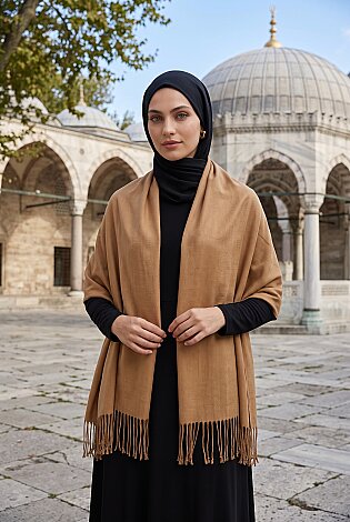 Püsküllü Omuz Şalı Camel - 2
