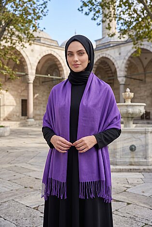 Püsküllü Omuz Şalı Mor - 2