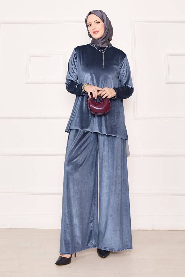 Özk - Rahat Kalıp Kadife İkili Takım Füme