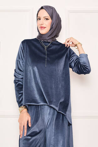 Rahat Kalıp Kadife İkili Takım Füme - Thumbnail