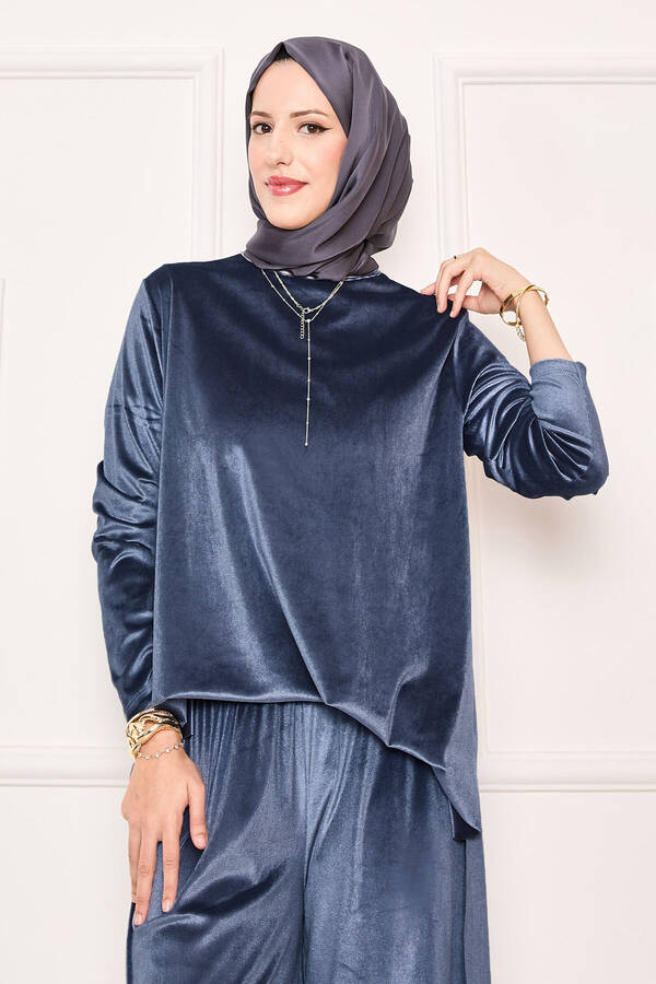 Özk - Rahat Kalıp Kadife İkili Takım Füme (1)