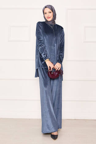 Rahat Kalıp Kadife İkili Takım Füme - Thumbnail