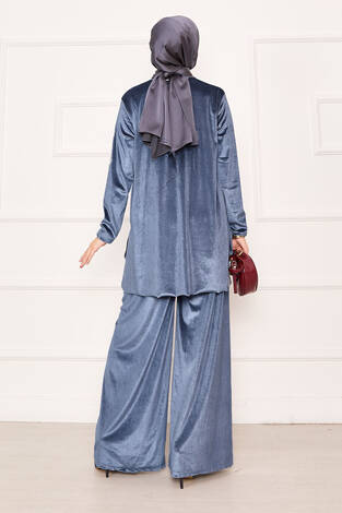 Rahat Kalıp Kadife İkili Takım Füme - Thumbnail