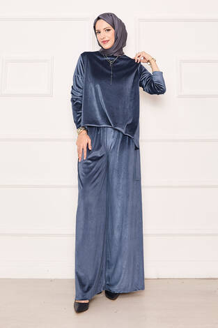 Rahat Kalıp Kadife İkili Takım Füme - Thumbnail